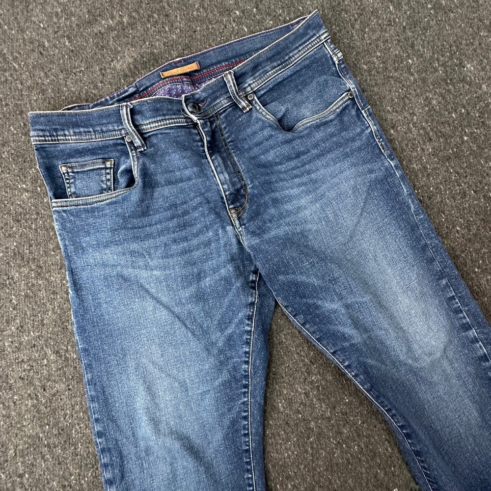 Robert Graham Jeans Men 34 Blue Straight Leg Stretch Denim Contrast Stitching
